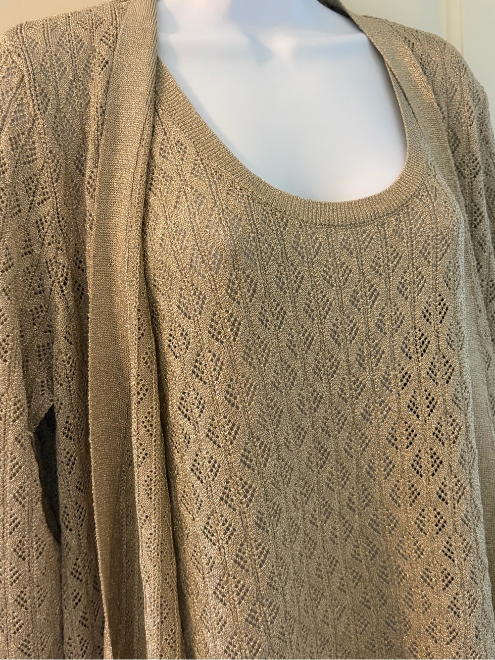 NWT Donna Karan Metallic Pointelle Knit Twinset Cardigan & Shell Tank Set